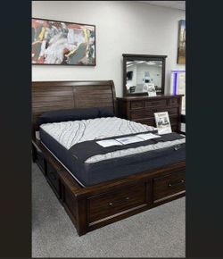Transitional Style Bed in Brown with 6 Large Storage Drawers