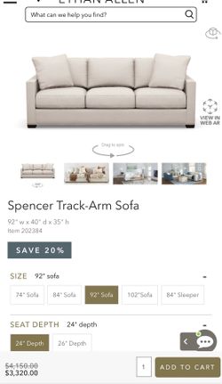 Ethan Allen Spencer TA 92” Sofa