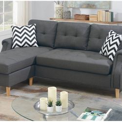 REVERSIBLE SECSIONAL BLUE GREY UPHOLSTERY ( LINEN-LIKE FABRIC)