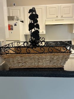 Wicker and Black Wire Decorative Basket