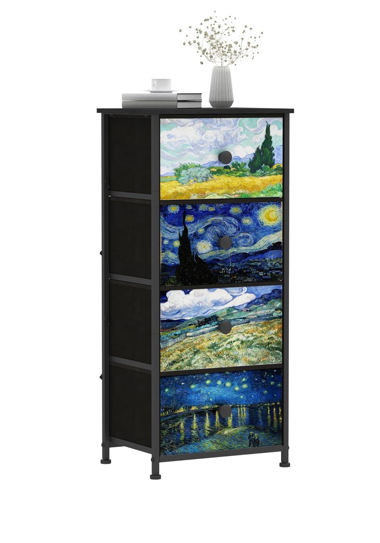 Narrow Dresser for Bedroom Slim 4 Drawer Dresser Vertical Storage Tower Unit for Living Room Hallway Kids Room Nursery Closet Sturdy Steel Frame Woode