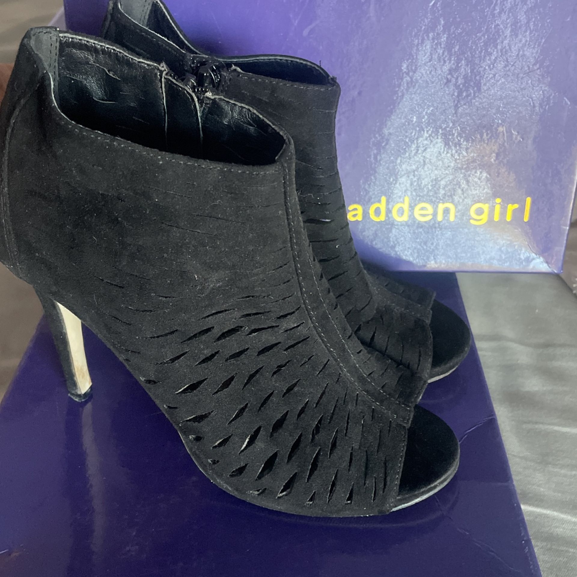 Black Suede Peek A Boo Booties