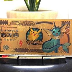 Vaporeon Eevee (Pokémon) 24k Gold Foil Plated Banknote. 