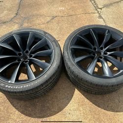 2 REAR 2019 Model X 22" Black rims Tires 285/35R22 TPMS
