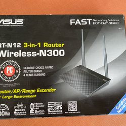 Asus Wireless Router. New In Box. RT-N12 N-300. See Details On Pics As Described On Box. $20.00 Firm.