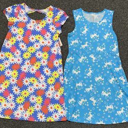 Bundled lot of 4 (see both photos) girls 14/16 spring summer dresses - 2 new and 2 gently used - floral - unicorns - flamingos - butterflies