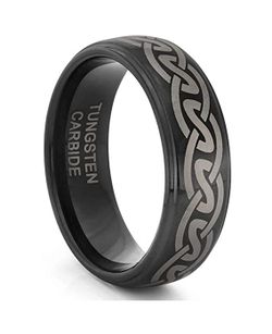 Size 11 Black Celtic Eternity Knot Etched Tungsten Carbide Beveled Comfort Fit Wedding Ring