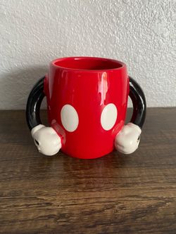 Mickey Mouse Arms Hands Handles Red Pants Coffee Mug Cup