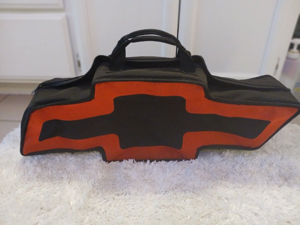 Chevy Canvas Bag, Chevrolet Bowtie, Black With Red Border