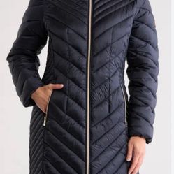 MICHAEL KORS Chevron Quilted Hooded Puffer Jacket