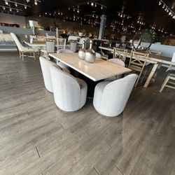 Black 7PC Marble Dining Table Set