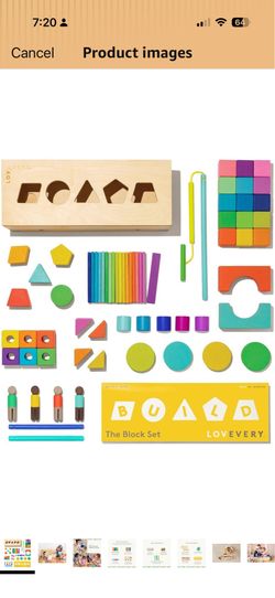 LOVEVERY | The Block Set | Solid Wood Building Blocks and Shapes + Wooden Storage Box, 70 Pieces, 18 Colors, 20+ Activities, Toddler Block Set and Con