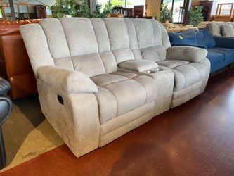 Plush Gray Manual Reclining Loveseat with Cup Holders