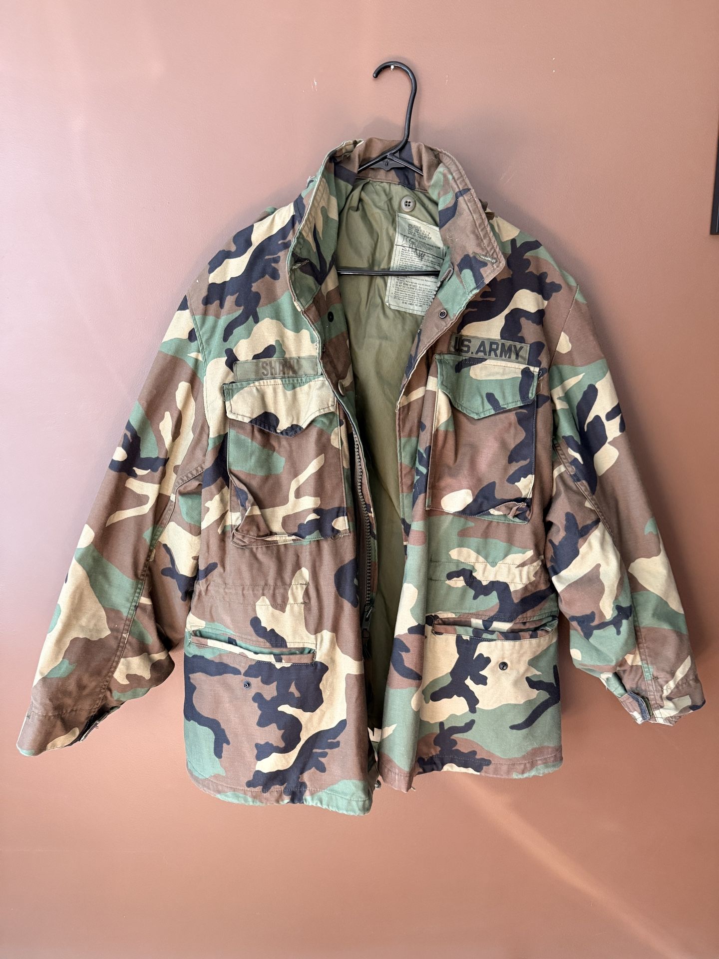 US Army Woodland Camo Field Jacket Coat Cold Weather Men’s Size Large