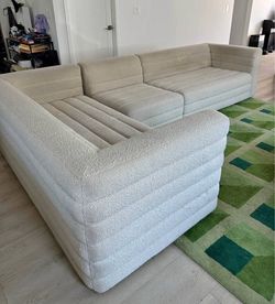 CB2 Channel-Tufted Boucle L-Shaped Sectional Couch