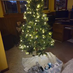 6.5 LED Christmas Tree, Silver, Blue And White Ornaments,  Tree Skirt  Thumbnail
