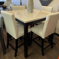 5Pc White HighCounter Dining Table Set 