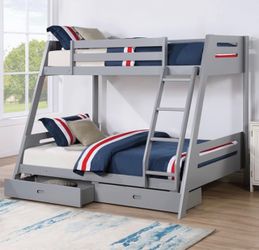Gray Twin over Full Bunk Bed with Drawers