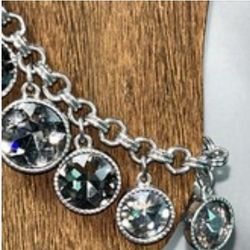 White House Black Market Silver Tone Bracelet with Large Faceted Smoky Crystals