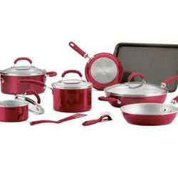 New Rachael Ray Create Delicious 13 Piece Aluminum Nonstick Cookware Set, Red
