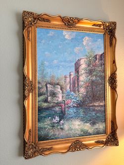 Framed Oil Painting Castle Landscape with Gold Frame