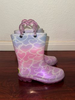 Kids Light-Up Rain Boots with Heart Pattern size 11