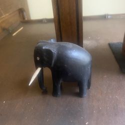 Hand Carved Small Elephant Sculpture and Base