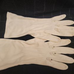 Vintage Size S Off White Stretch Nylon Formal Gloves Stitching Detailing 