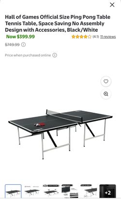Hall of Games Official Size Ping Pong Table Tennis Table, Space Saving No Assembly Design with Accessories, Black/White