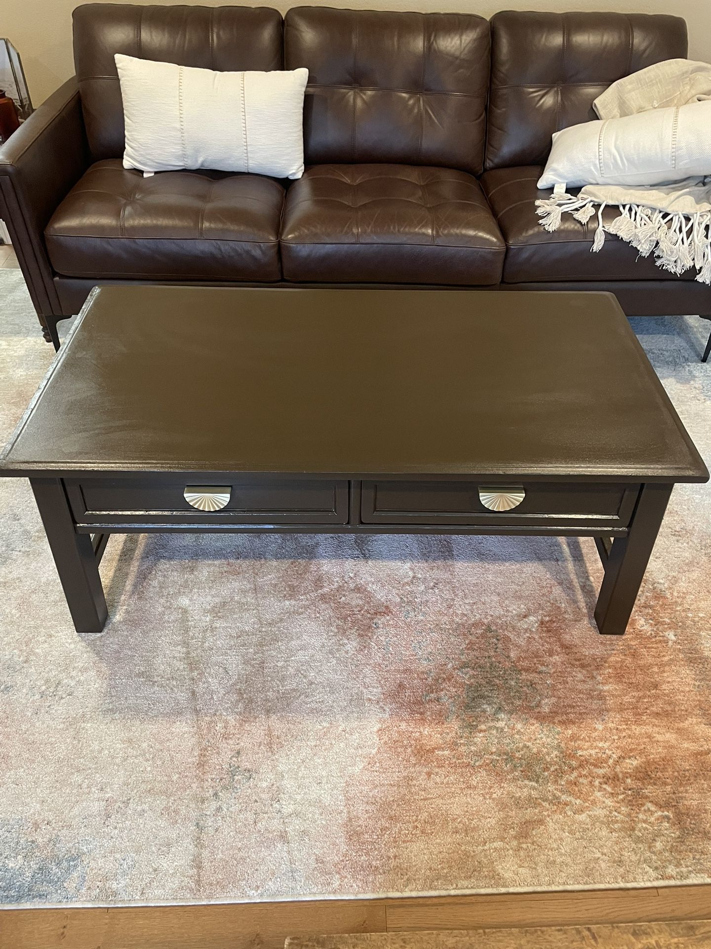 Dark Brown Coffee Table With Gold Hardware