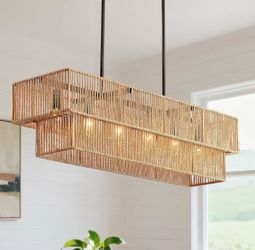 6-light Hand Woven Boho Rectangle Chandelier