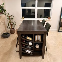 Wooden High Top Dining Table With 4 Chairs 