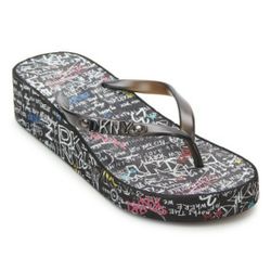 Dkny Ladies Graffiti Logo Charm Jazzi Round Toe Flip Flop 