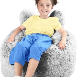 Bean Bag Chair for Kids with Plush Faux Fur Cover, 2.5FT Memory Foam Filled Bean Bag for Teens & Kids, Lazy Sofa for Living Room/Bedroom/Dorm, Rabbit-