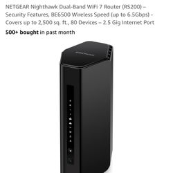 NETGEAR Nighthawk Dual-Band WiFi 7 Router (RS200) – Security Features, BE6500 Wireless Speed (up to 6.5Gbps) 