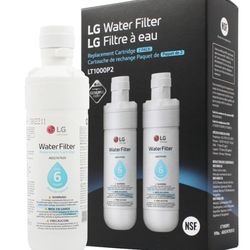 LG LT1000P2 6-Month / 200 Gallon Refrigerator Replacement Water Filter, Reduces Chlorine, 2 Count (Pack of 1), White.