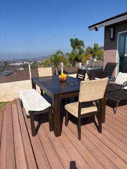 Dark Wood Dining Table with Chairs and Bench