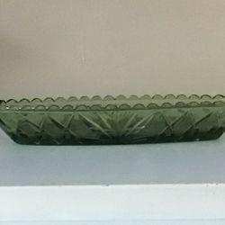 Antique Green Carnival Glass Dish 