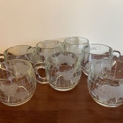 7 Nestle Globe Coffee Glass Cups (1970s)