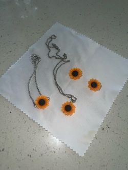 🌻 3pc Sunflower Jewelry Set - Necklace, Bracelet & Earrings - Spring Gift