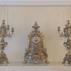 Antique Italian Clock And Candelabra Set 