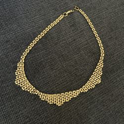 Vintage 80s MONET Gold Plated Watchband Flat Woven Engraved Chain Link Necklace