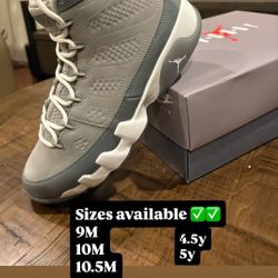 Air Jordan 9 Cool Grey Sizes 9M, 10M, 10.5M.