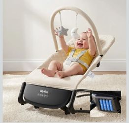 Electric Baby Bouncer Seat with Auto Rocking, 3-in-1 Infant Bouncer & Rocker Chair, Adjustable Height, Battery or Plug-in Powered, Music & Play Bar, P