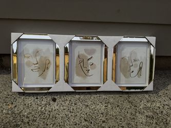 Modern Abstract Wall Art – Set of 3 Faces in Mirrored Frame