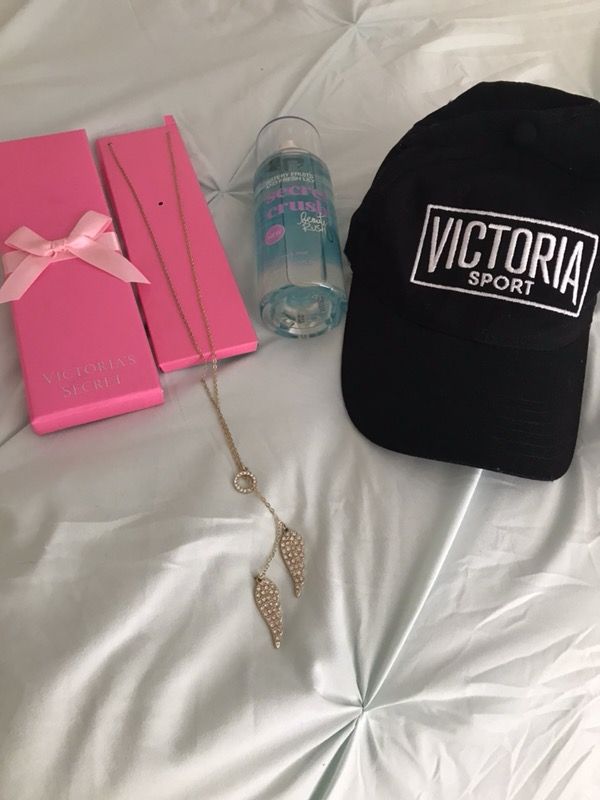 Victoria secret angel wings necklace hat and fragrance mist