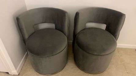 New Gray Velvet Barrel Swivel Accent Chairs