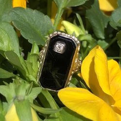 Art Deco Onyx and Diamond Ring 