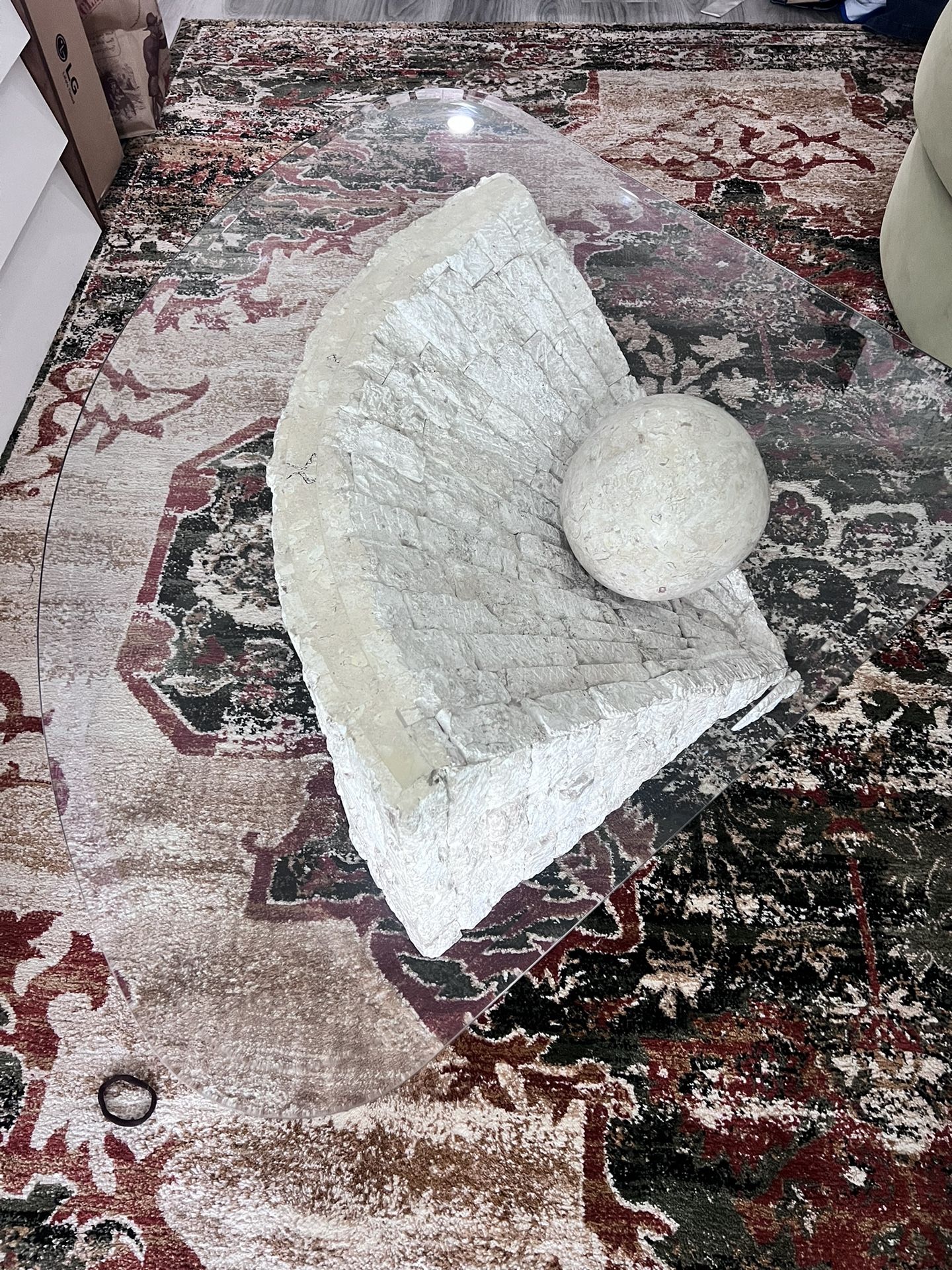 Postmodern Triangular Tessellated Stone Coffee Table Sphere Style