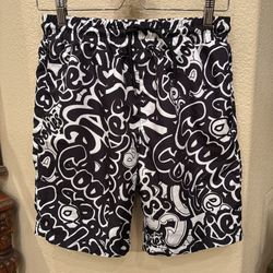 NWOT~COOKIES Men Black & White Stack It Up Graphic Swim Shorts Size Medium